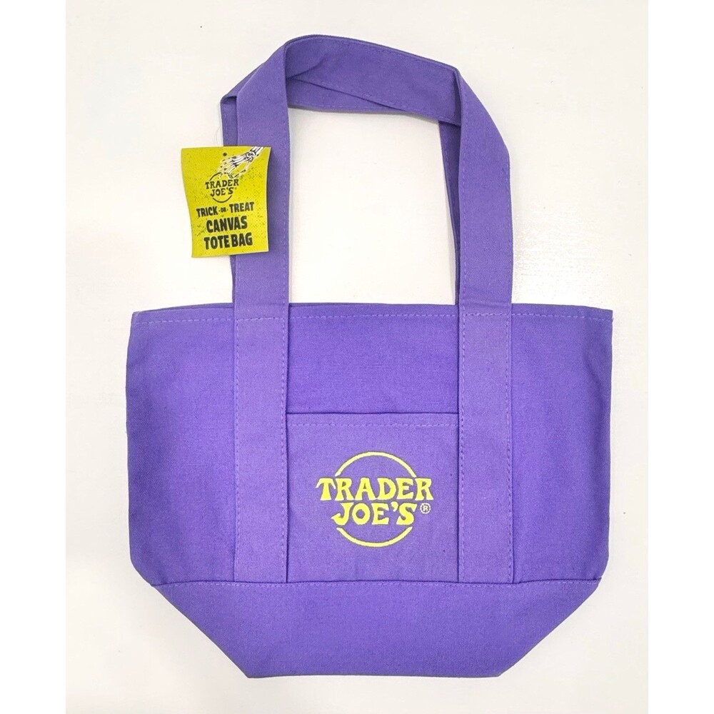 Trader Joe's Trick-or-Treat Canvas Tote Bag Purple Solid/Plain Pattern